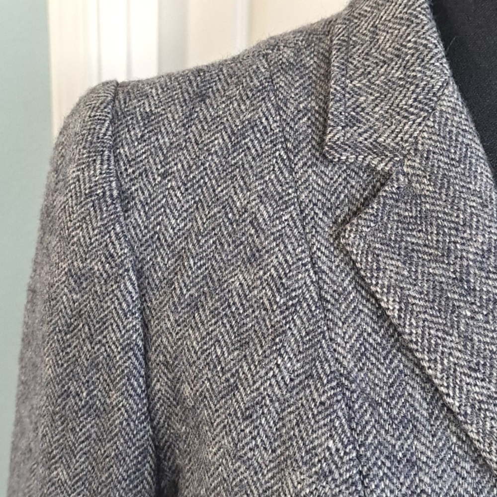 Vintage Pure Wool Swingles Herringbone Tailored Classic Blazer Jacket Coat - Picture 2 of 9